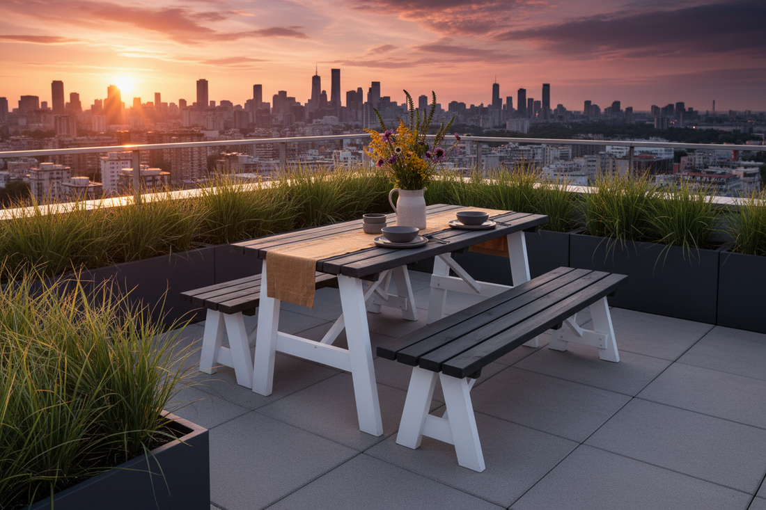 Rodeo tuintafelset op dakterras