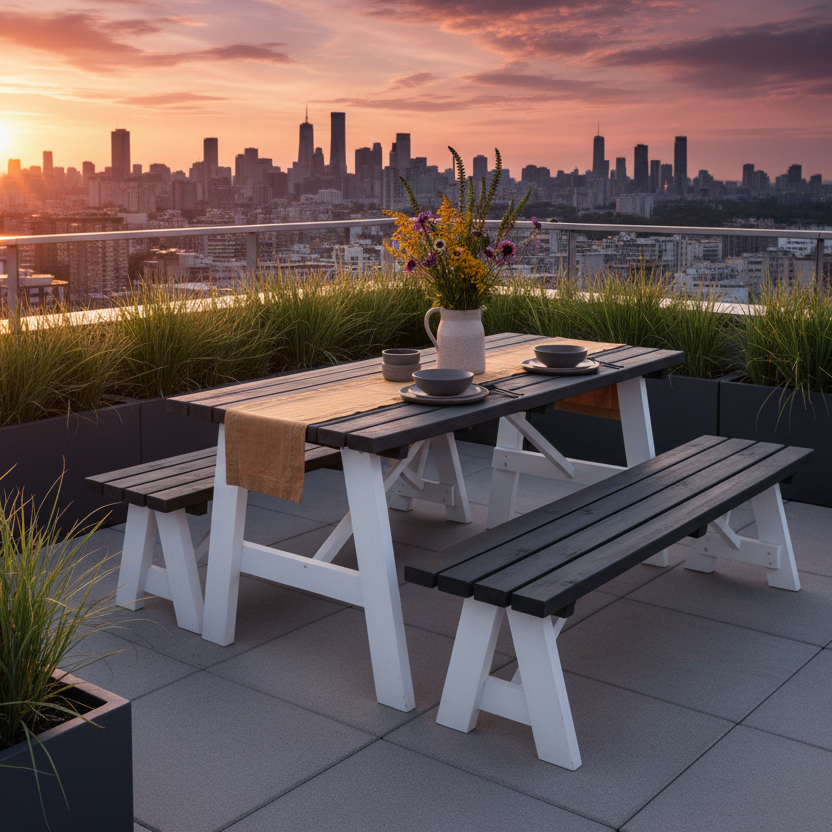 Rodeo tuintafelset op dakterras