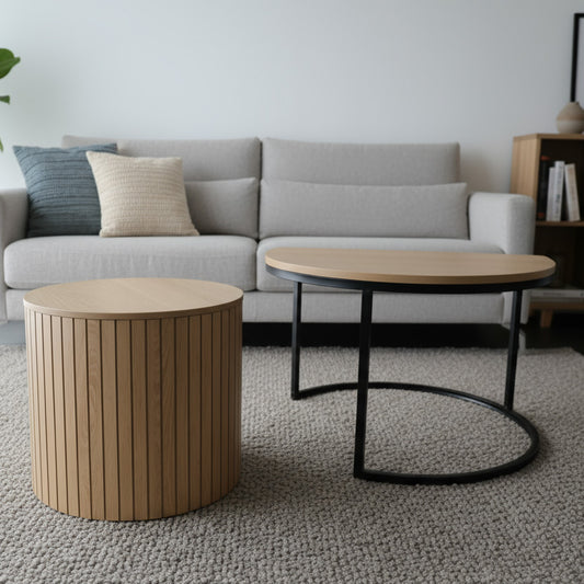 Ensemble de tables basses gigognes rondes – 2 pièces avec structure en métal (Ø60 x 40 cm)