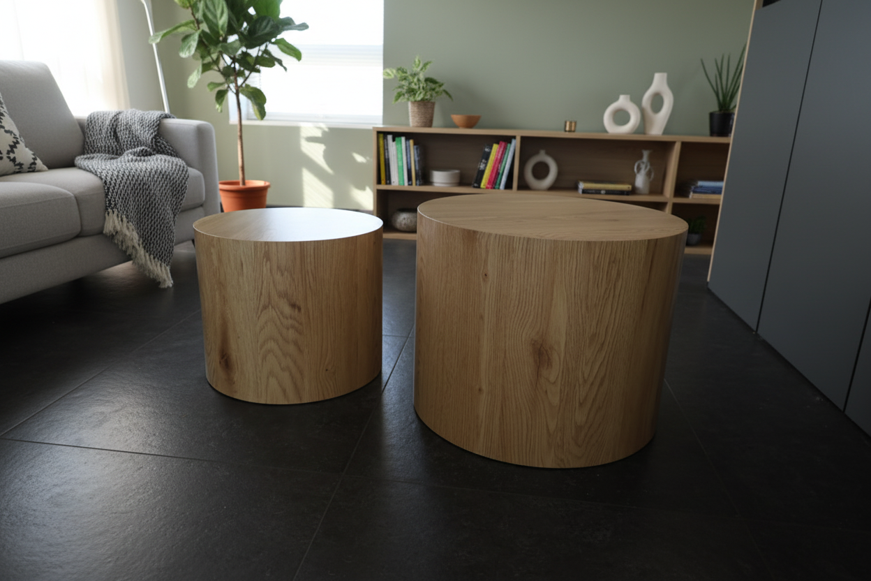 Ronde houten salontafel set van 2