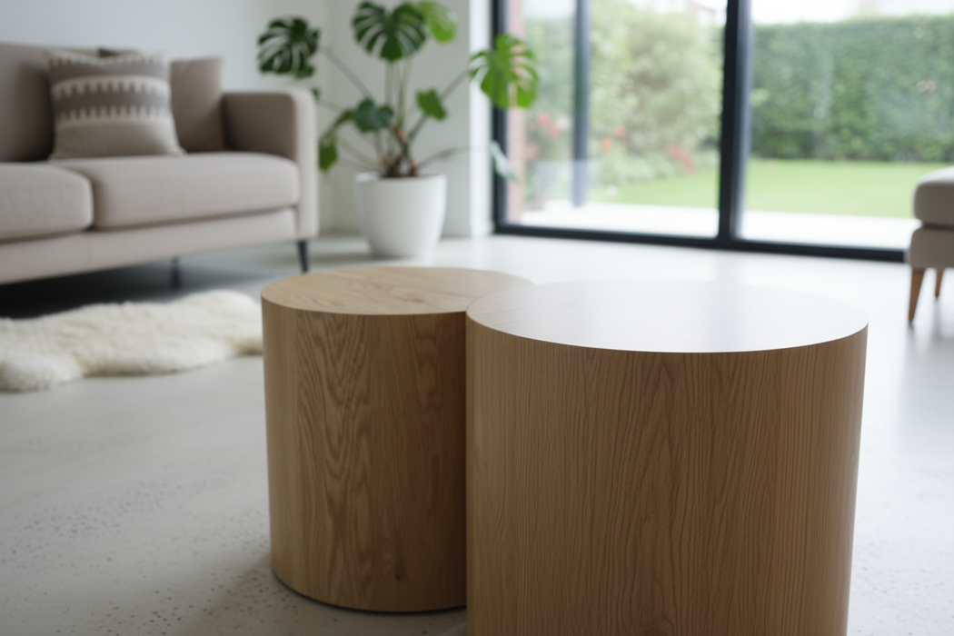 Ronde houten salontafel set van 2