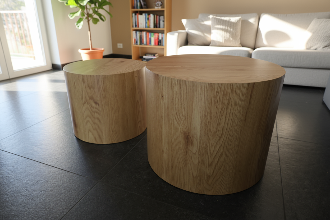 Ronde houten salontafel set van 2