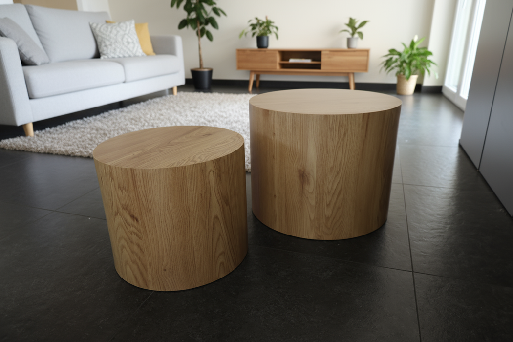 Ronde houten salontafel set van 2