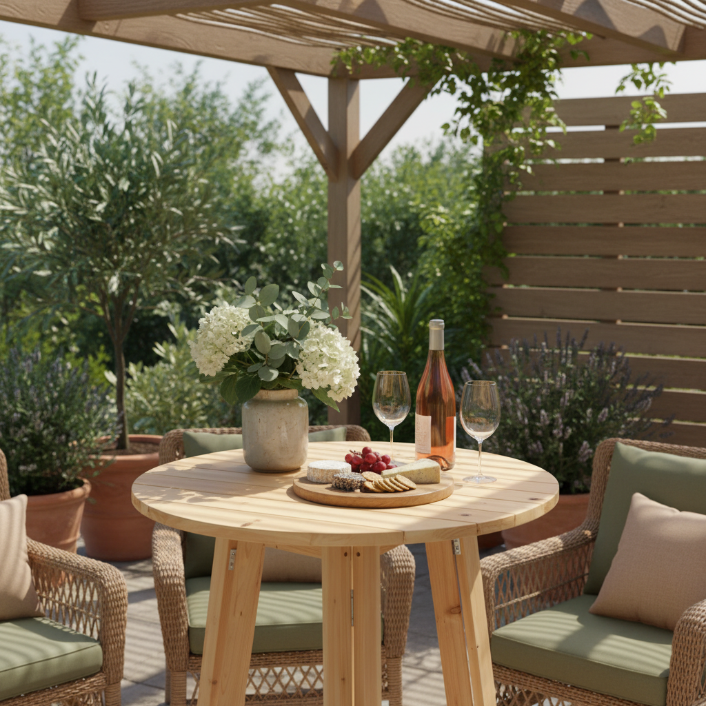 Ronde bartafel onder pergola - gestyled