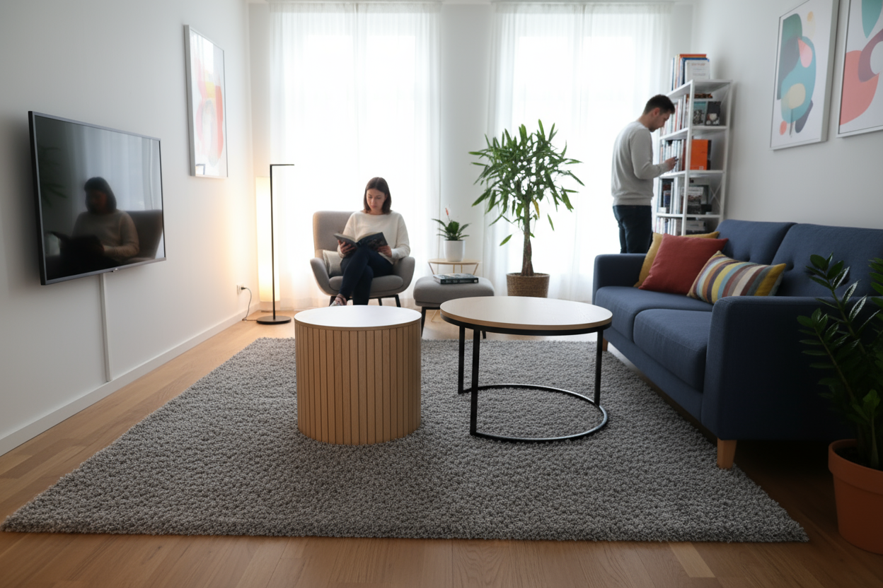 Rundes Couchtisch-Set zum Ineinanderstecken – 2-teilig mit Metallrahmen (Ø60 x 40 cm)