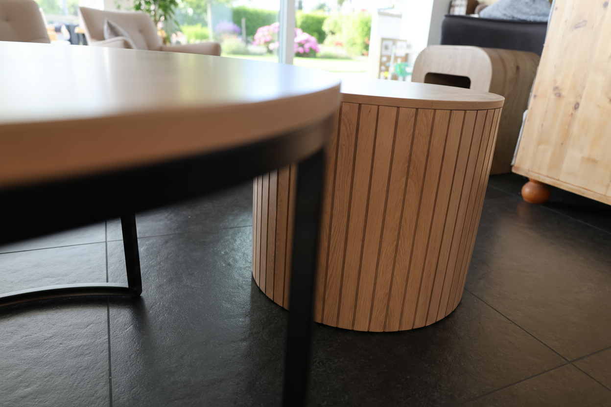 Rundes Couchtisch-Set zum Ineinanderstecken – 2-teilig mit Metallrahmen (Ø60 x 40 cm)