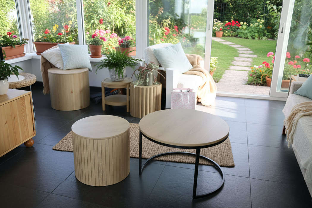 Ensemble de tables basses gigognes rondes – 2 pièces avec structure en métal (Ø60 x 40 cm)