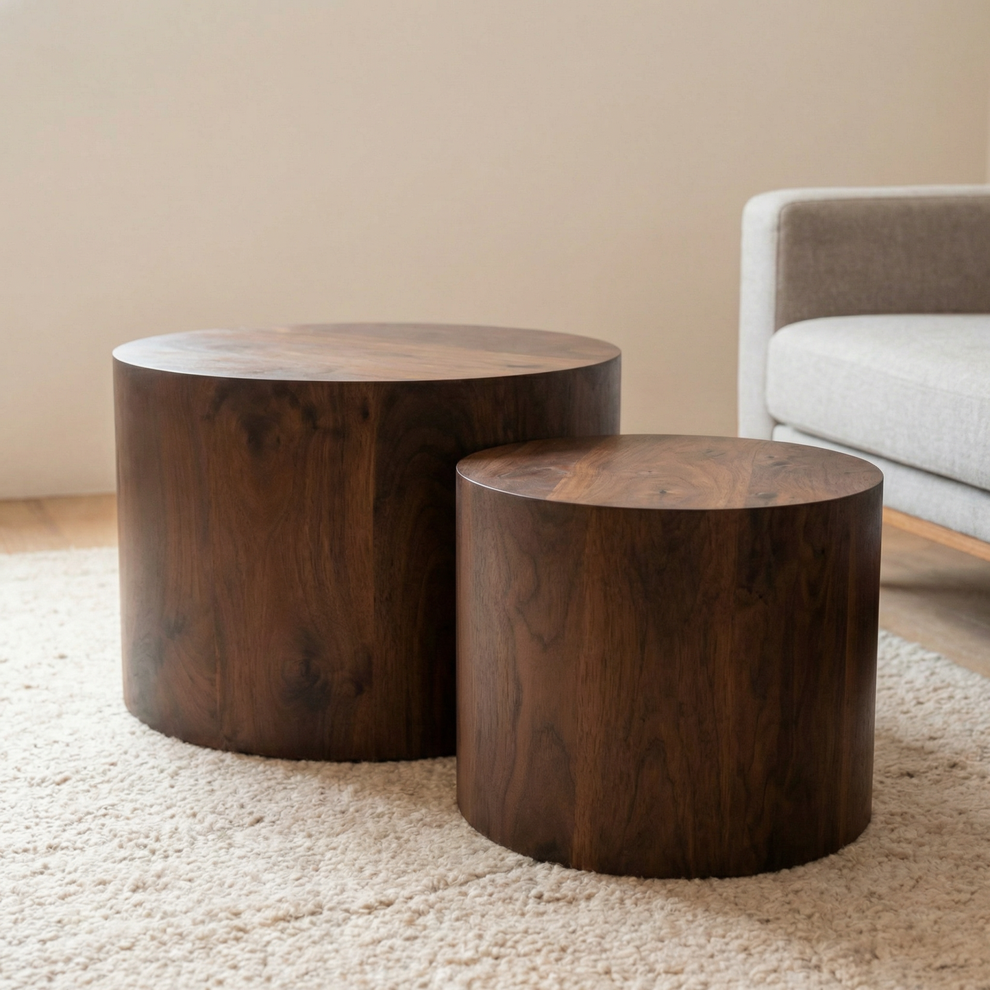 Round Wooden Coffee Table Set of 2