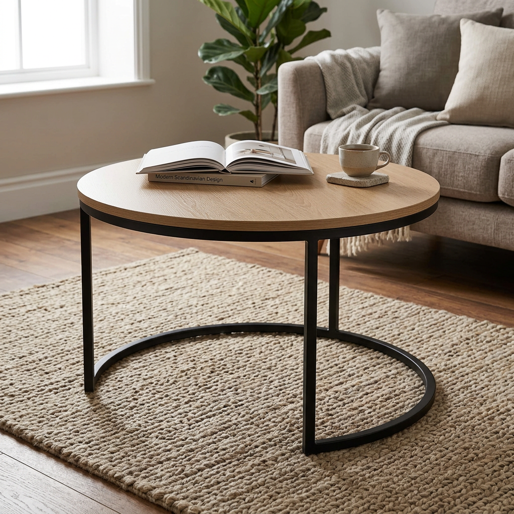 table basse Rondo Arc naturel avec structure en métal noir