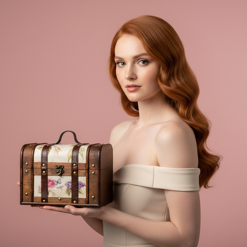 Roodharig model - roze achtergrond