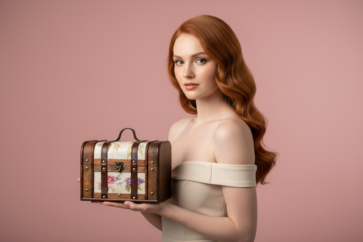 Roodharig model - roze achtergrond