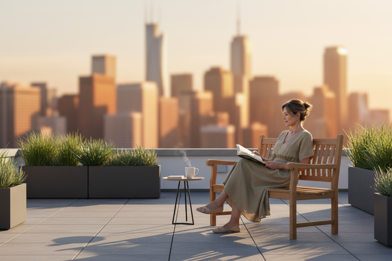 Rooftop terras met skyline