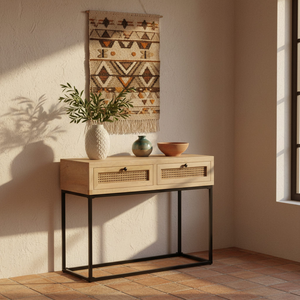 Rotan sidetable in Mediterrane hal