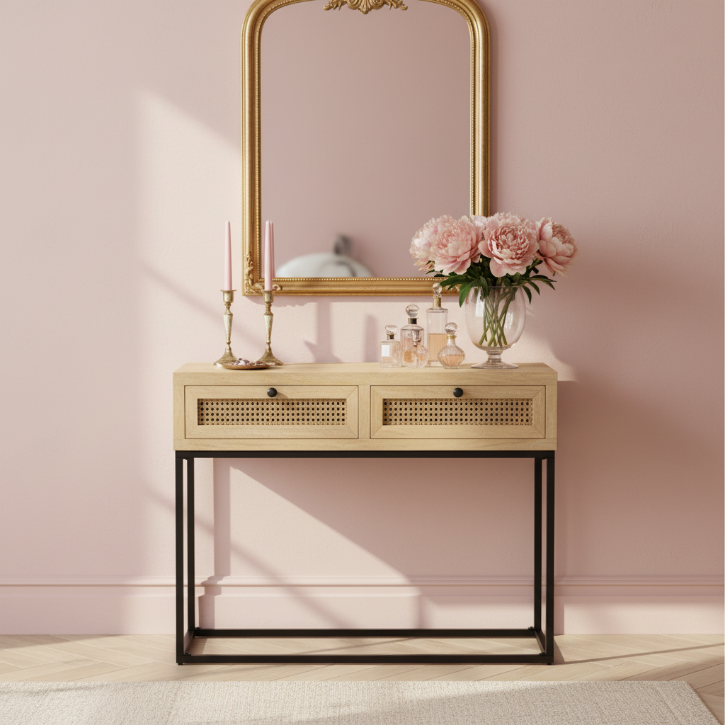 Rotan sidetable in Parijse appartement