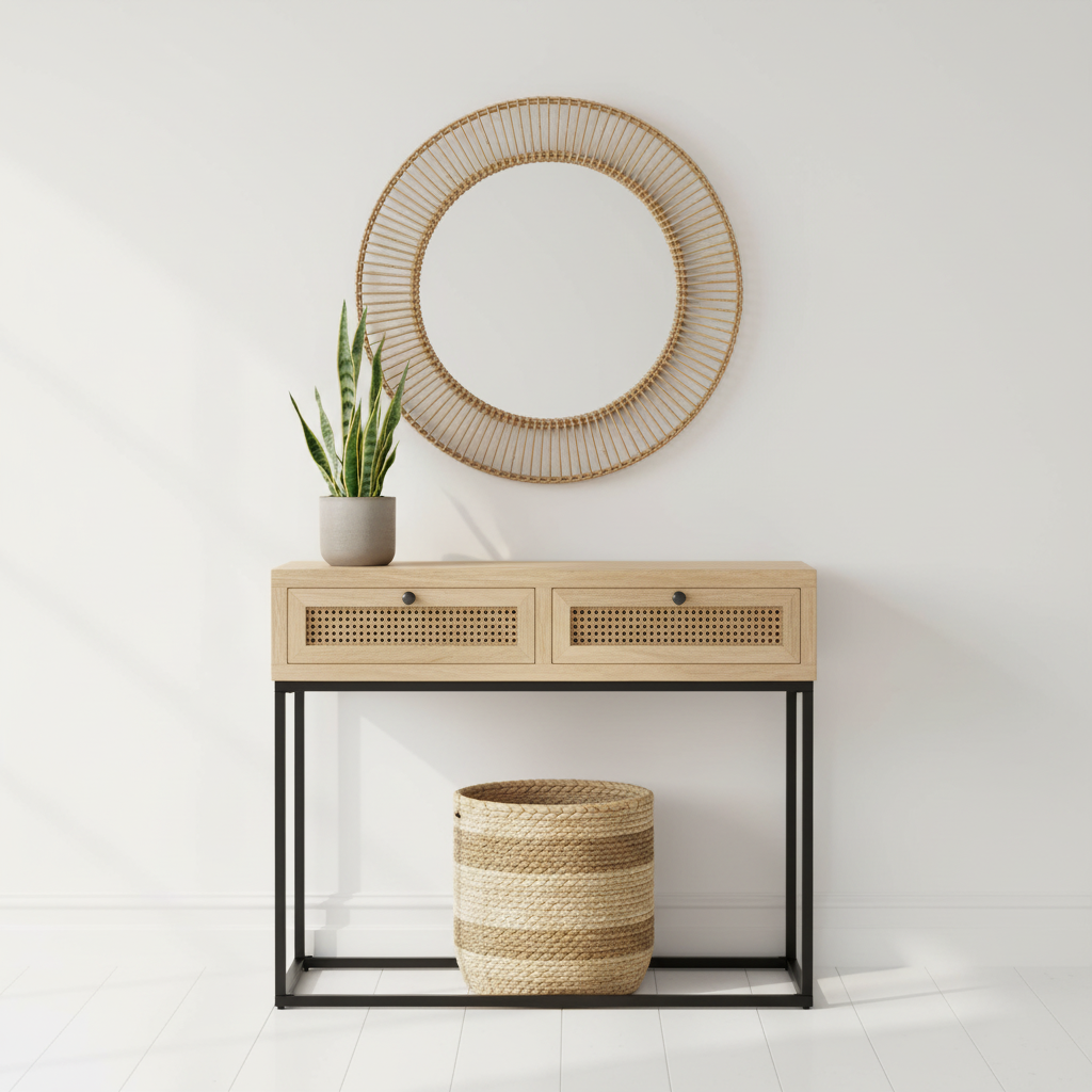 Rotan sidetable in Scandinavische entree