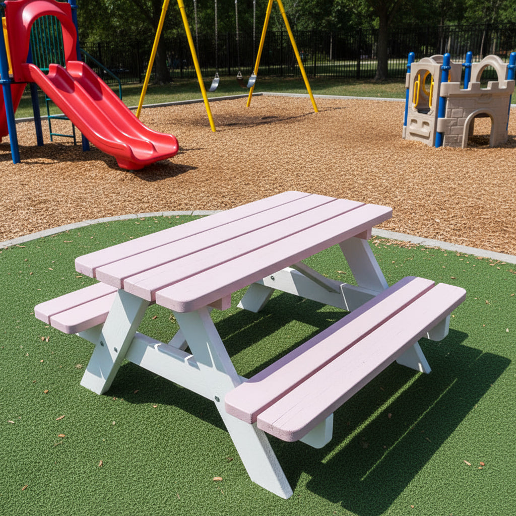 Roze-Witte Kinderpicknicktafel KING (90 cm.)