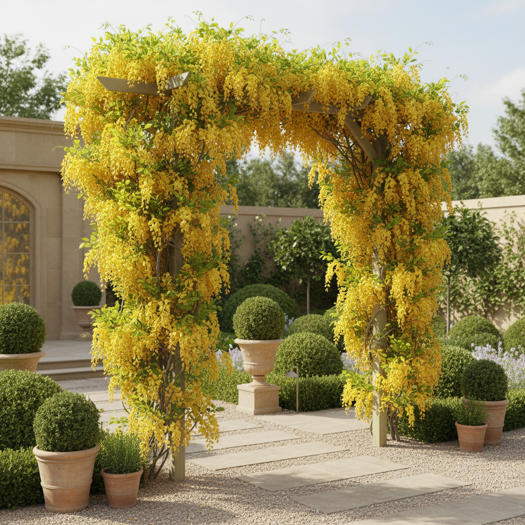 Rozenboog met goudregen