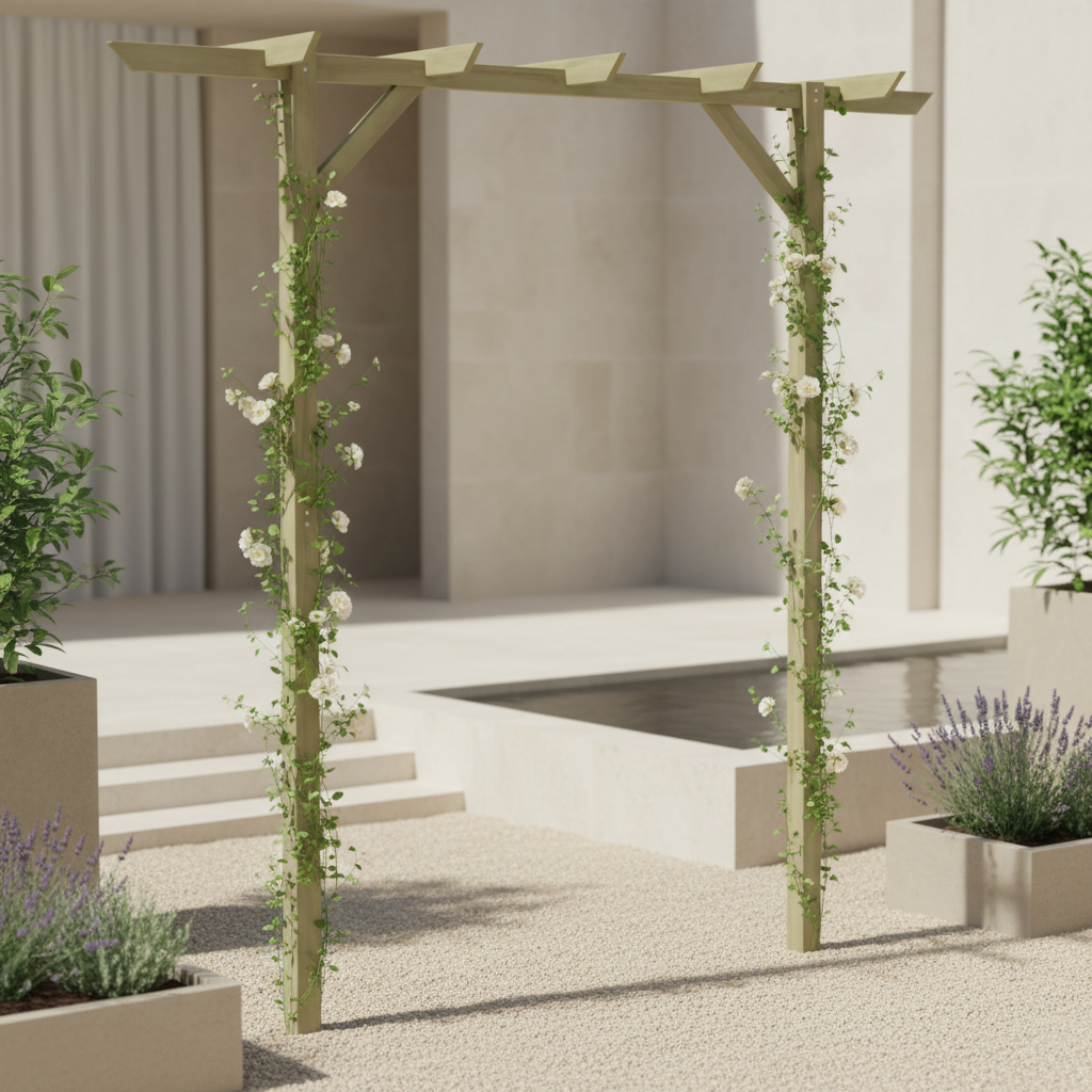 Rozenboog met subtiele klimplanten