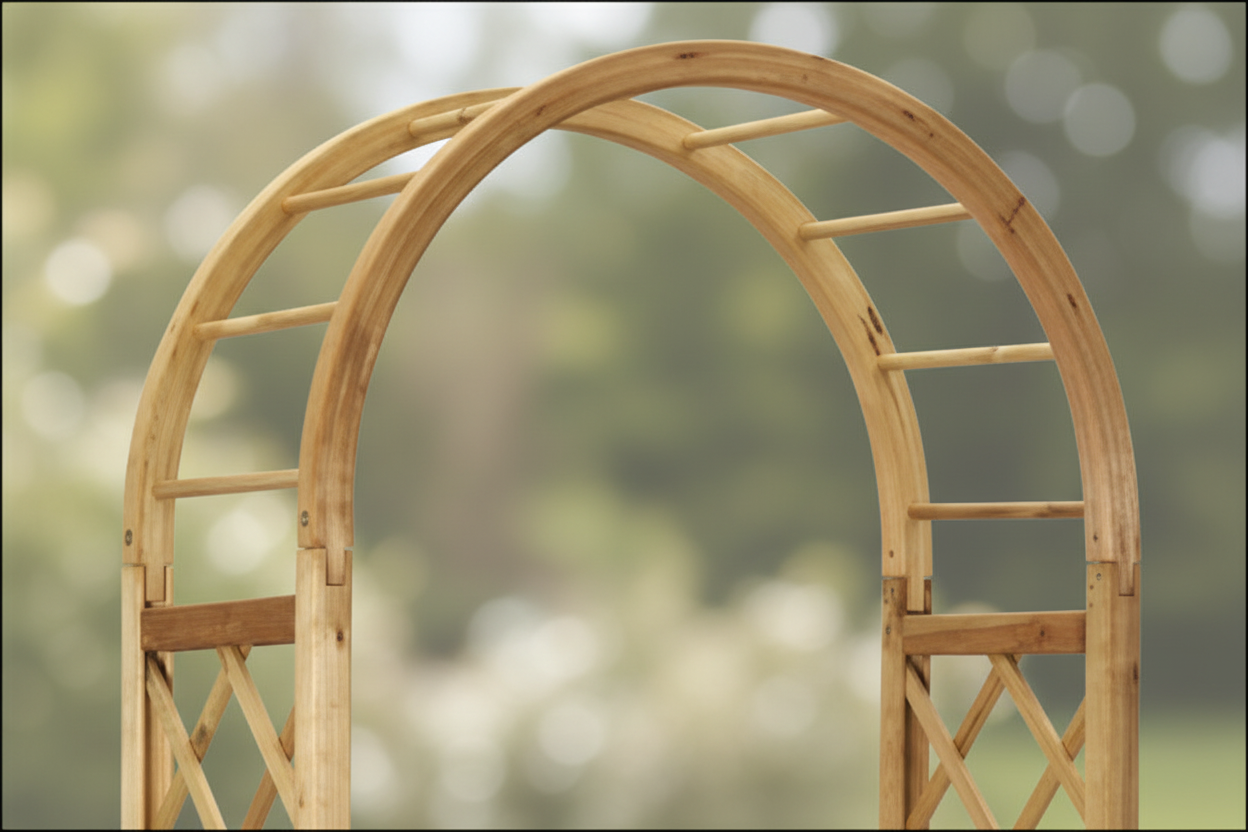 Rozenboog met wazige tuinachtergrond