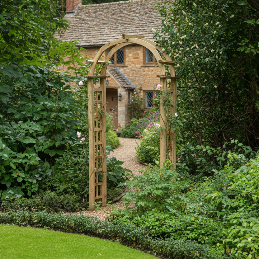 Rozenboog naast pad - cottage