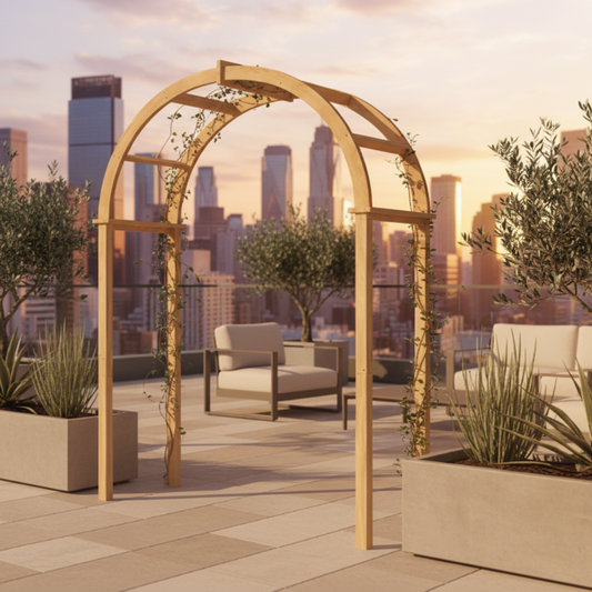 Rozenboog op rooftop terrace