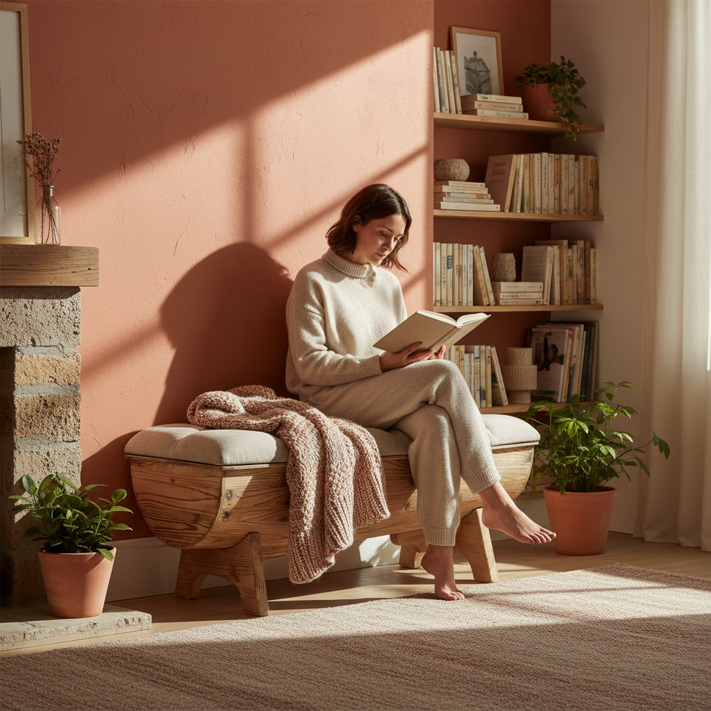 Rustieke opbergbank in woonkamer