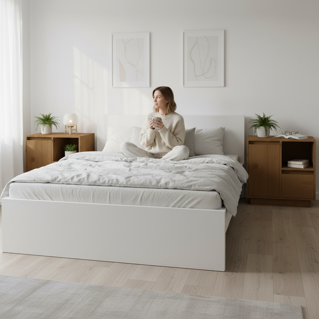 Scandinavische slaapkamer honingbruin