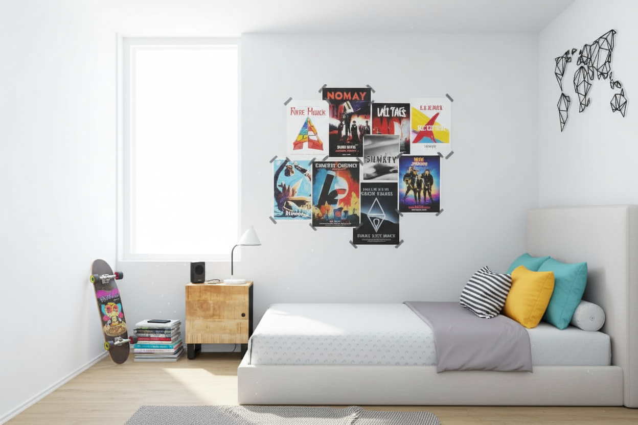 Scandinavische tienerkamer met mangohout nachtkastje