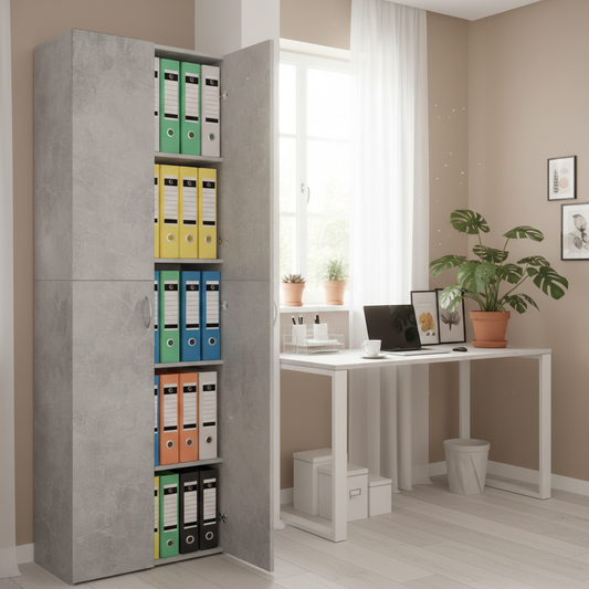 Scandinavische werkruimte met open deuren