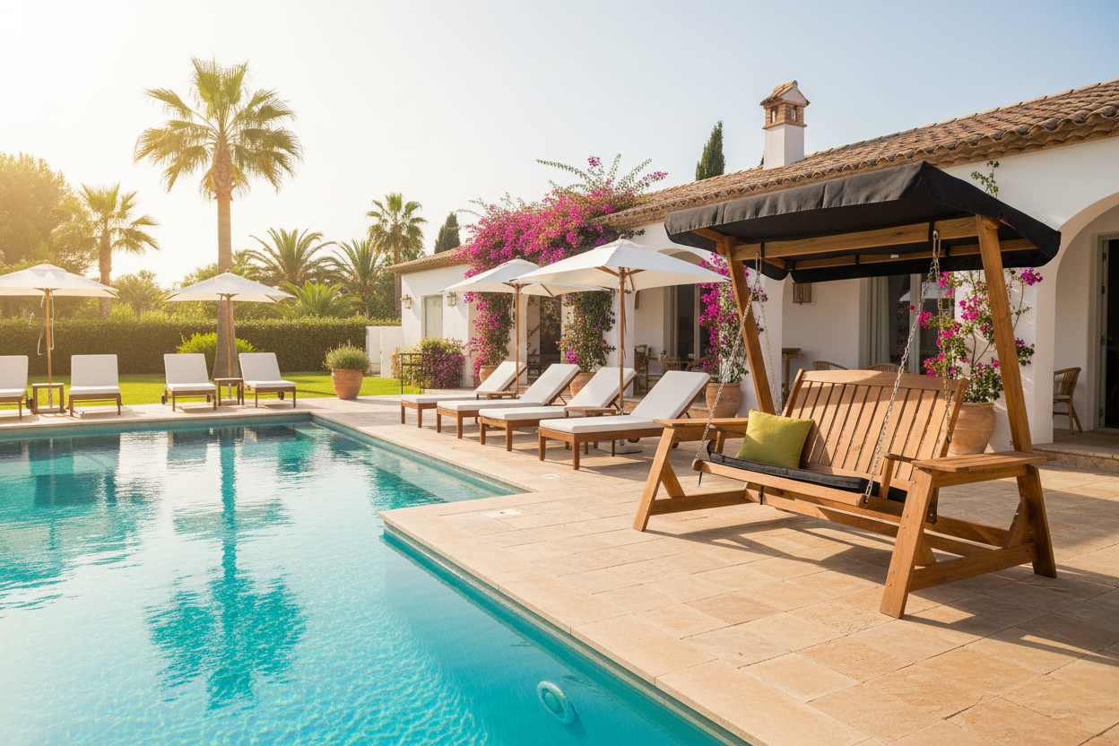 Schommelbank bij zwembad