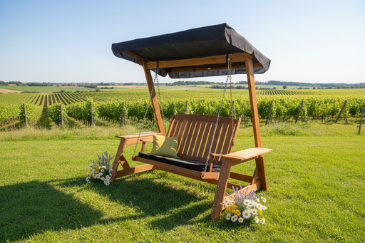 Schommelbank met wijngaard uitzicht
