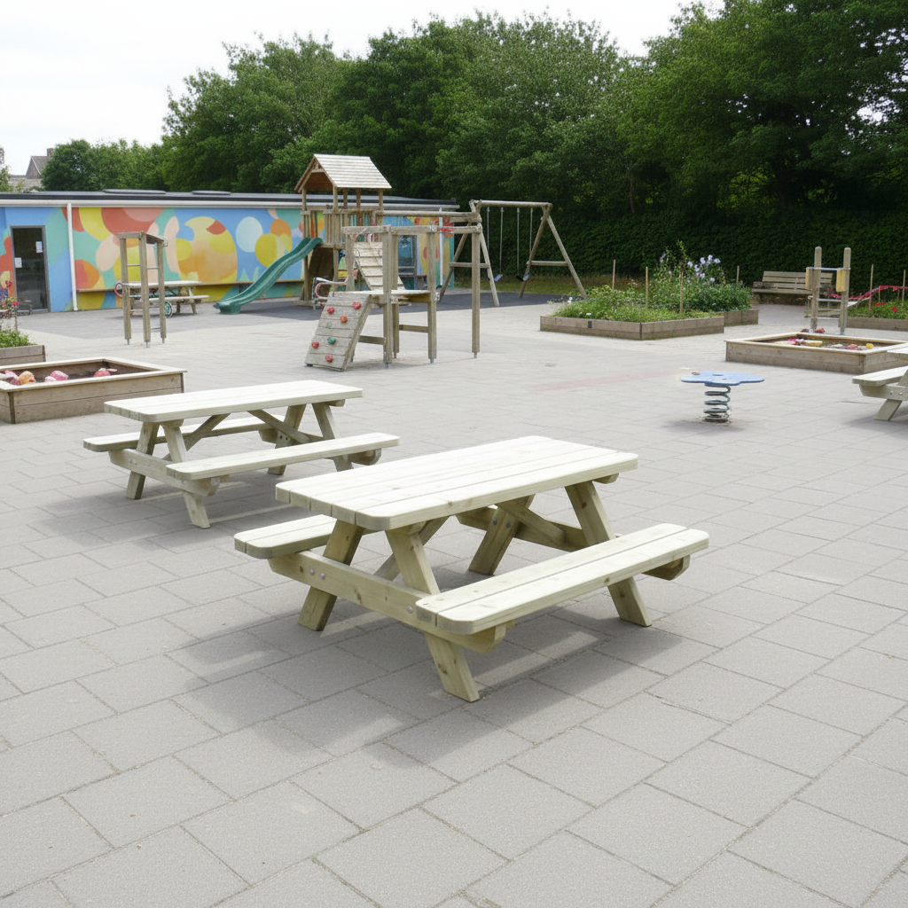 Schoolplein kinderpicknicktafel