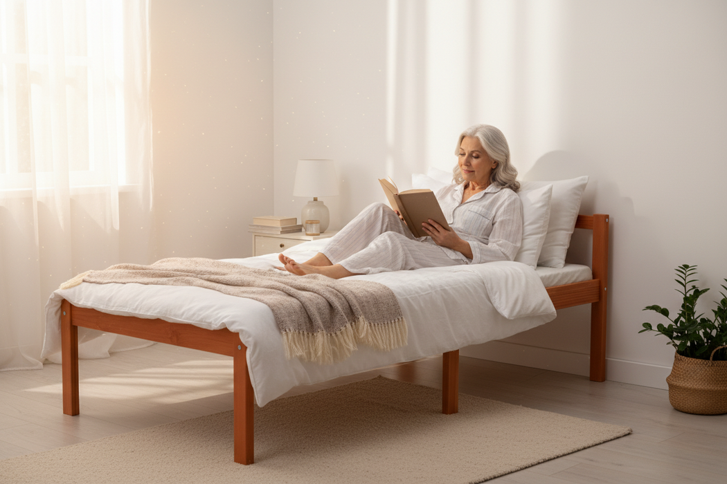 Seniore vrouw op Slonvia bed