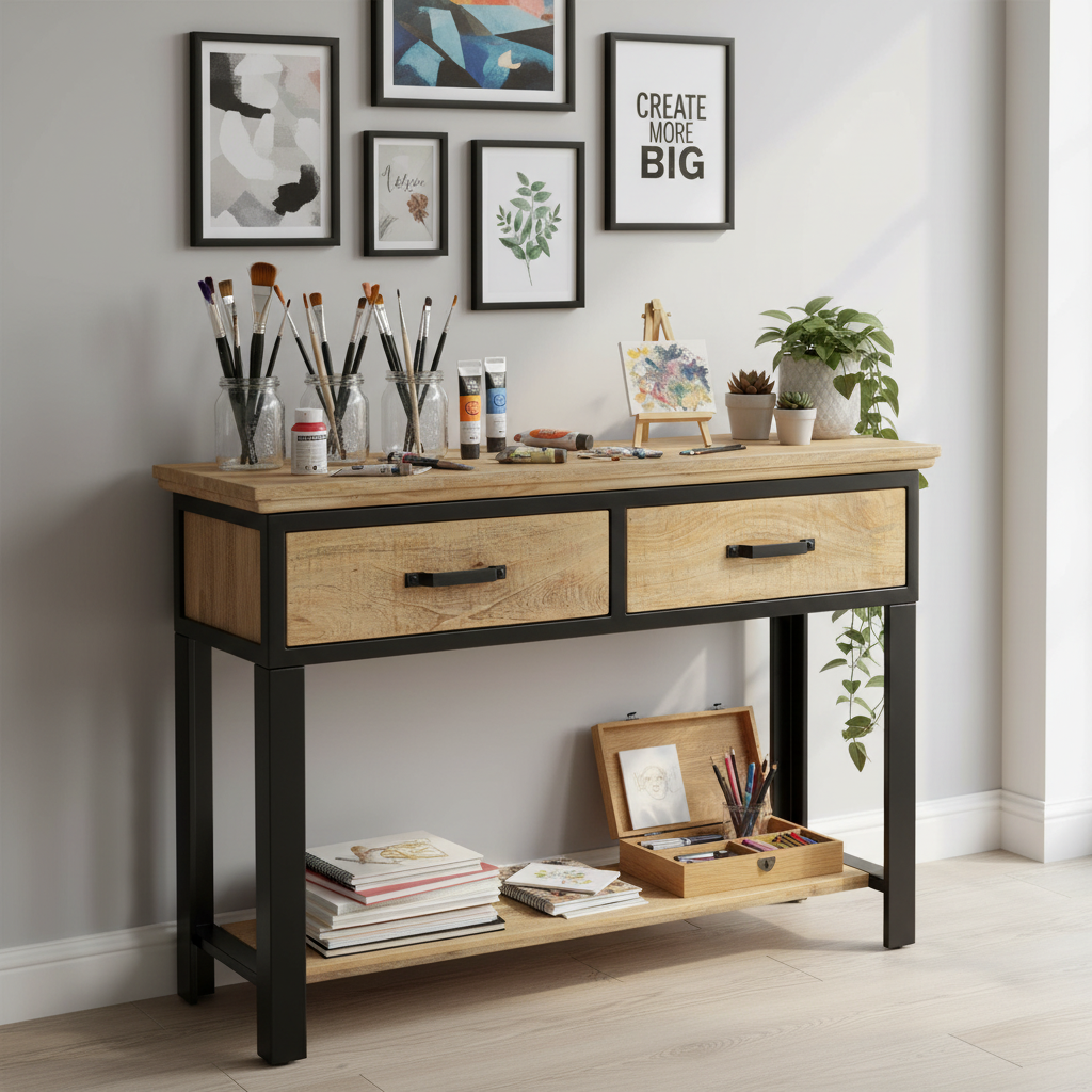 Sidetable als art supply station