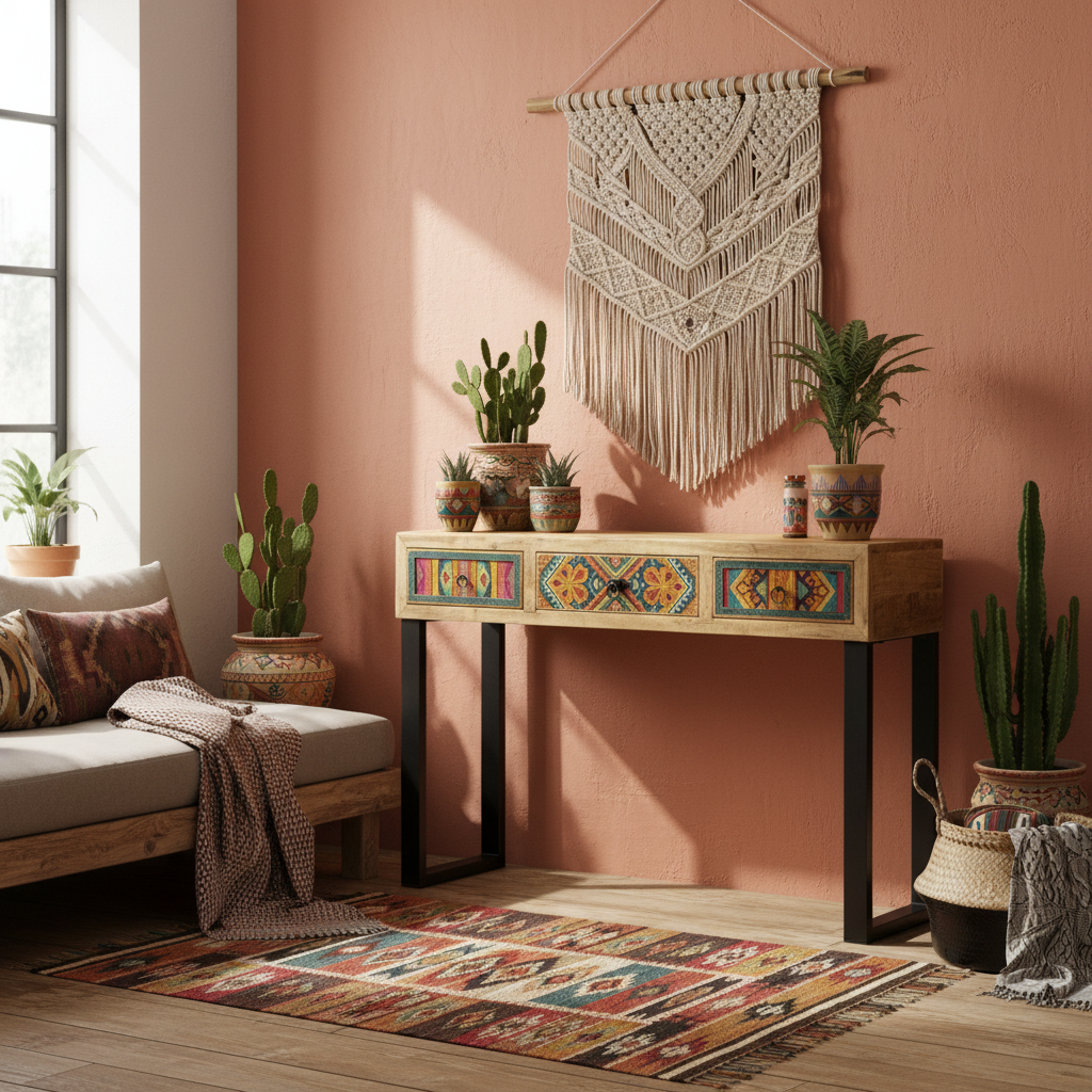 Sidetable in boho woonkamer