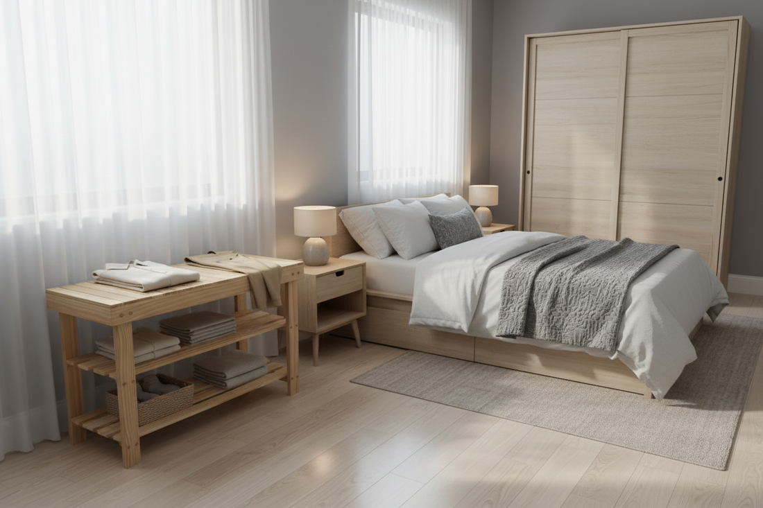 Slaapkamer met rek in hoek