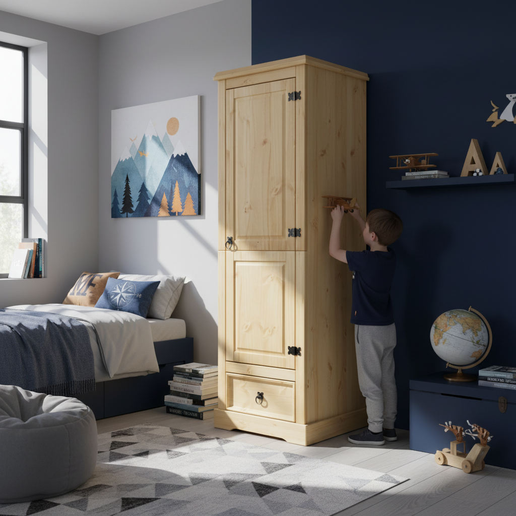 Smalle kledingkast in jongenskamer