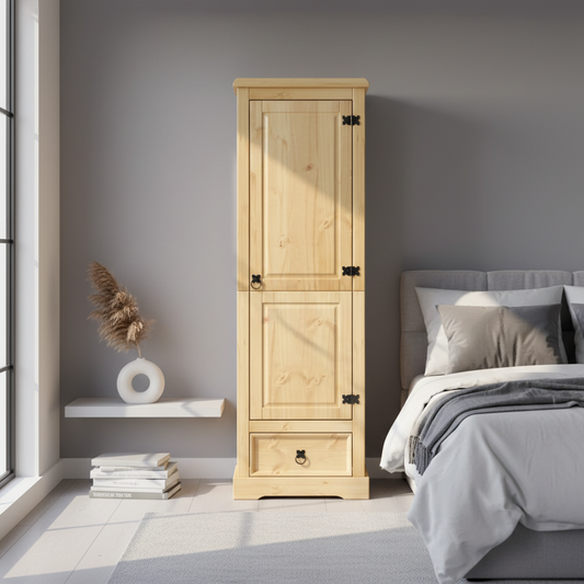 Smalle kledingkast in minimalistische slaapkamer