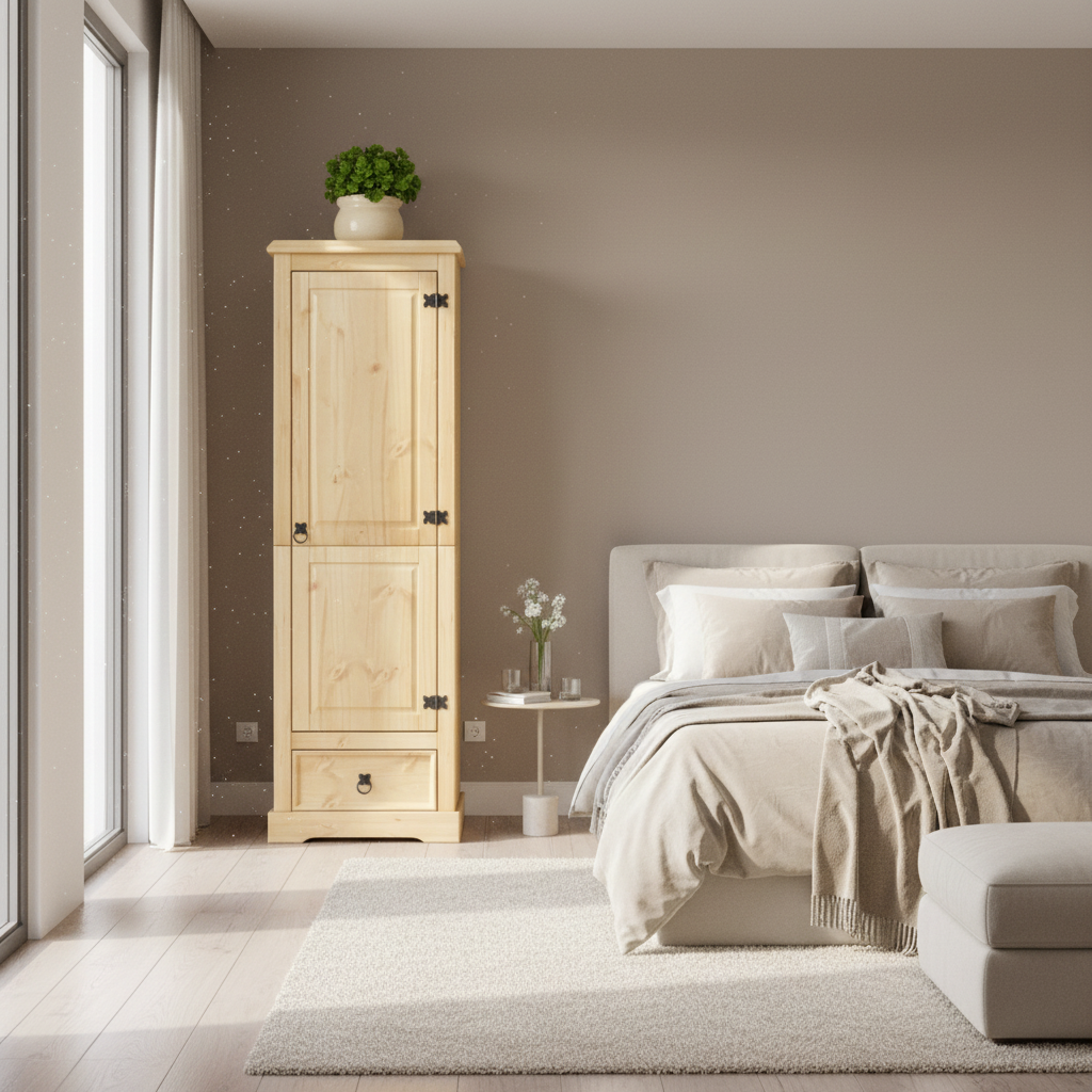 Smalle kledingkast in moderne slaapkamer