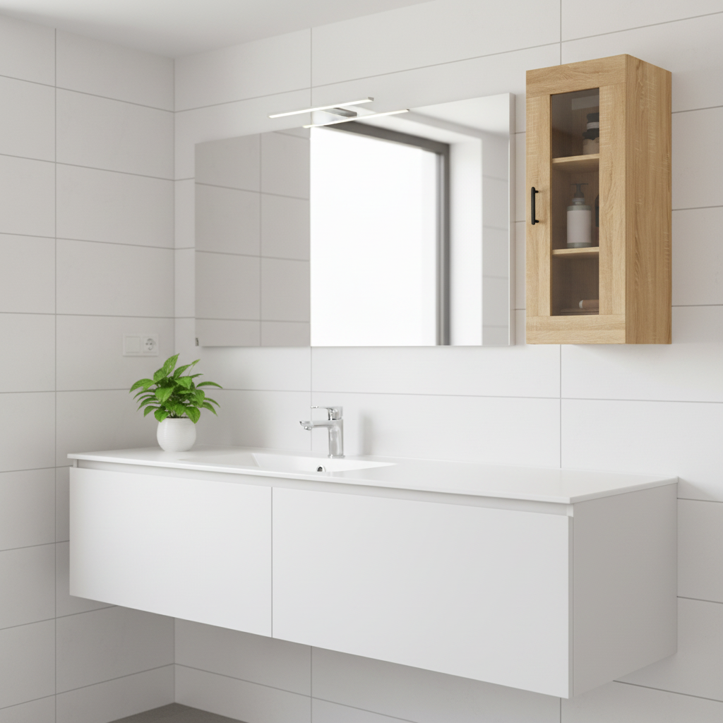 Sonoma eiken hangkast in minimalistische badkamer