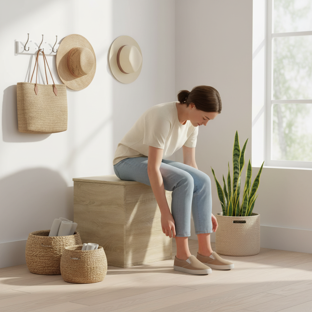 Sonoma eiken opbergkist gesloten als zitbank in entree