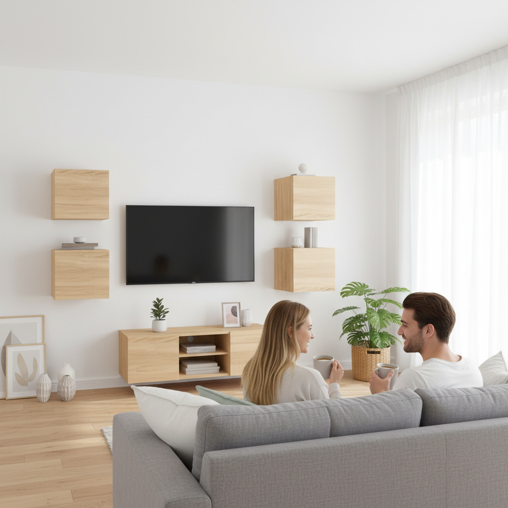 Sonoma eiken TV wandmeubel met gesloten deuren