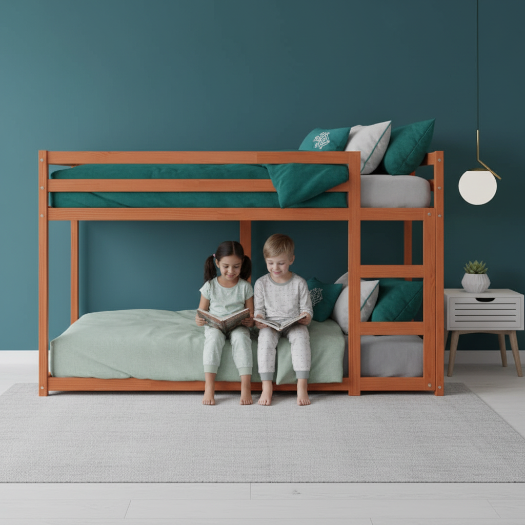 Stapelbed met groene tinten beddengoed