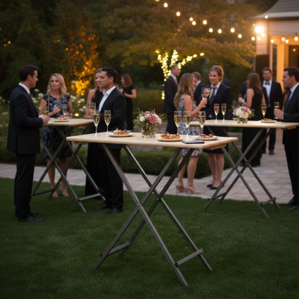 Opklapbare houten Statafel (120 cm x 80 cm) met metalen onderstel