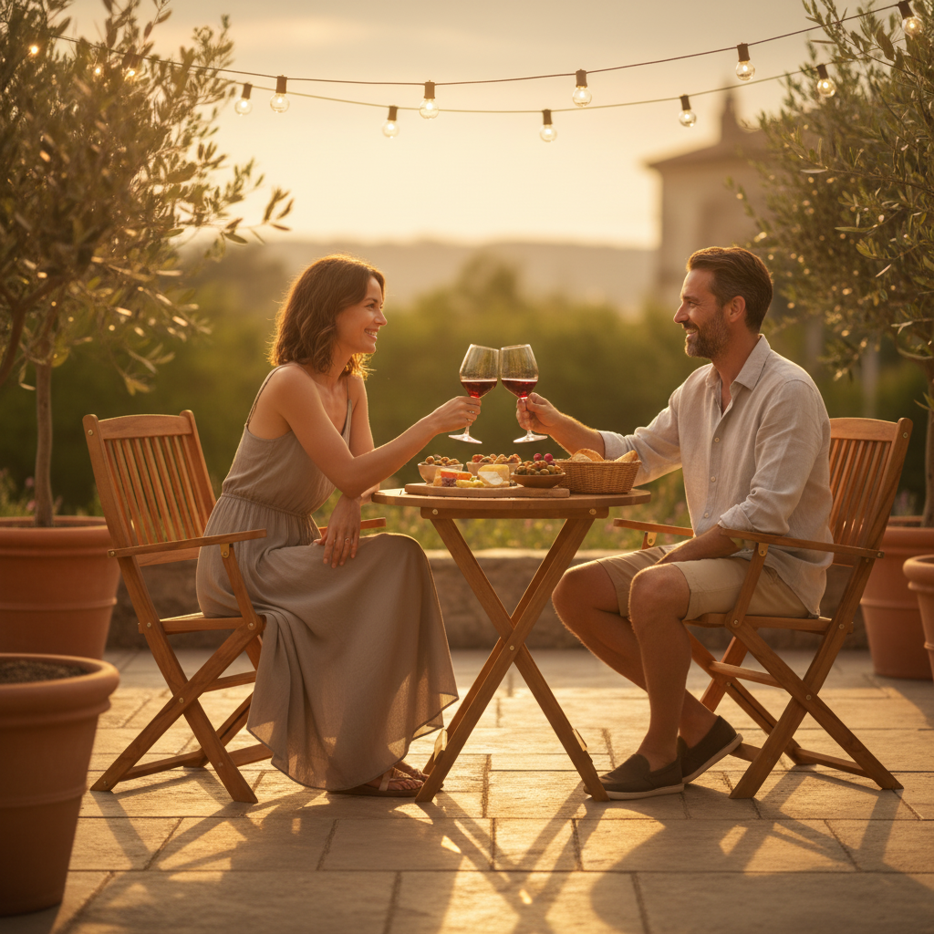 Stel aan bistroset op patio