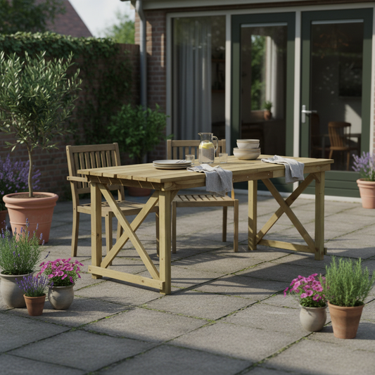 Stoere tuintafel op terras