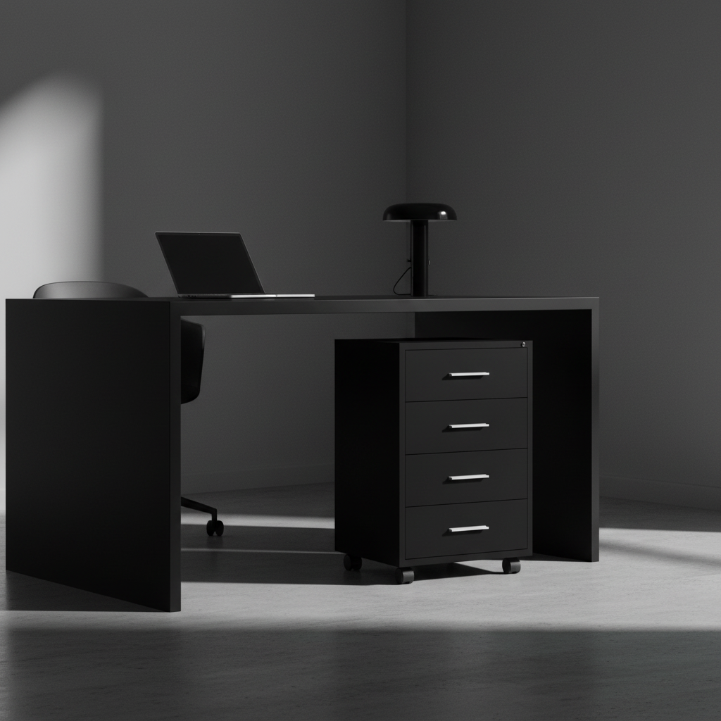 Strak contemporary kantoor met dramatische verlichting