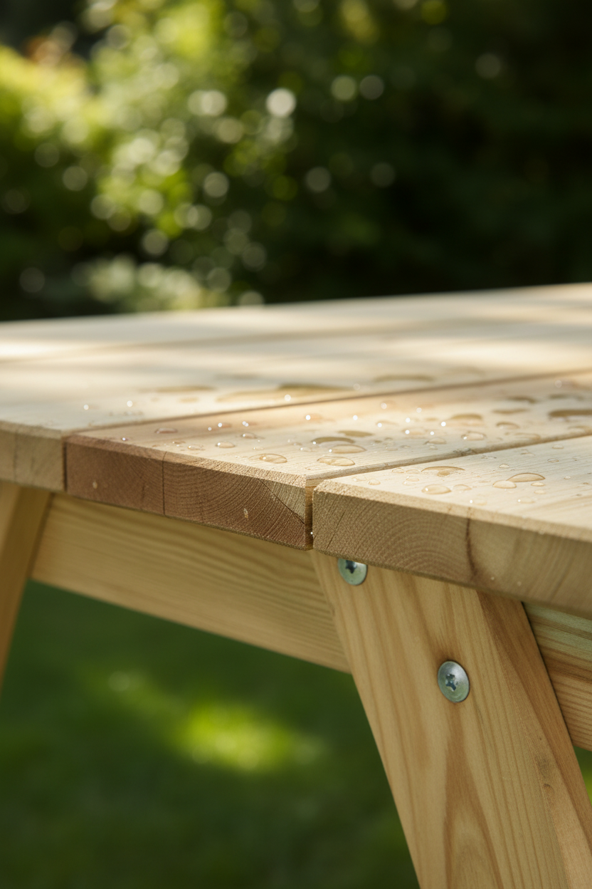 Table edge with water droplets
