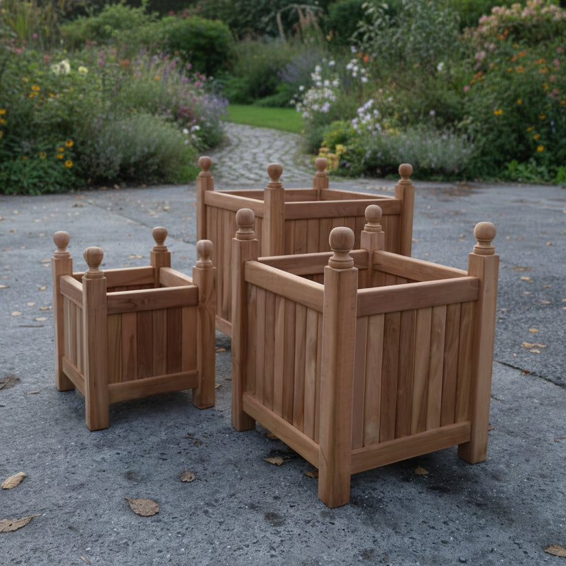 Tekora teak bloembakken set square – 3-delige plantenbakken in massief teak