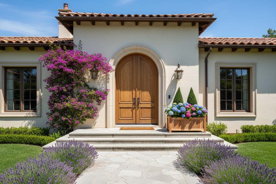 Teak Bloembak Bali bij huisingang